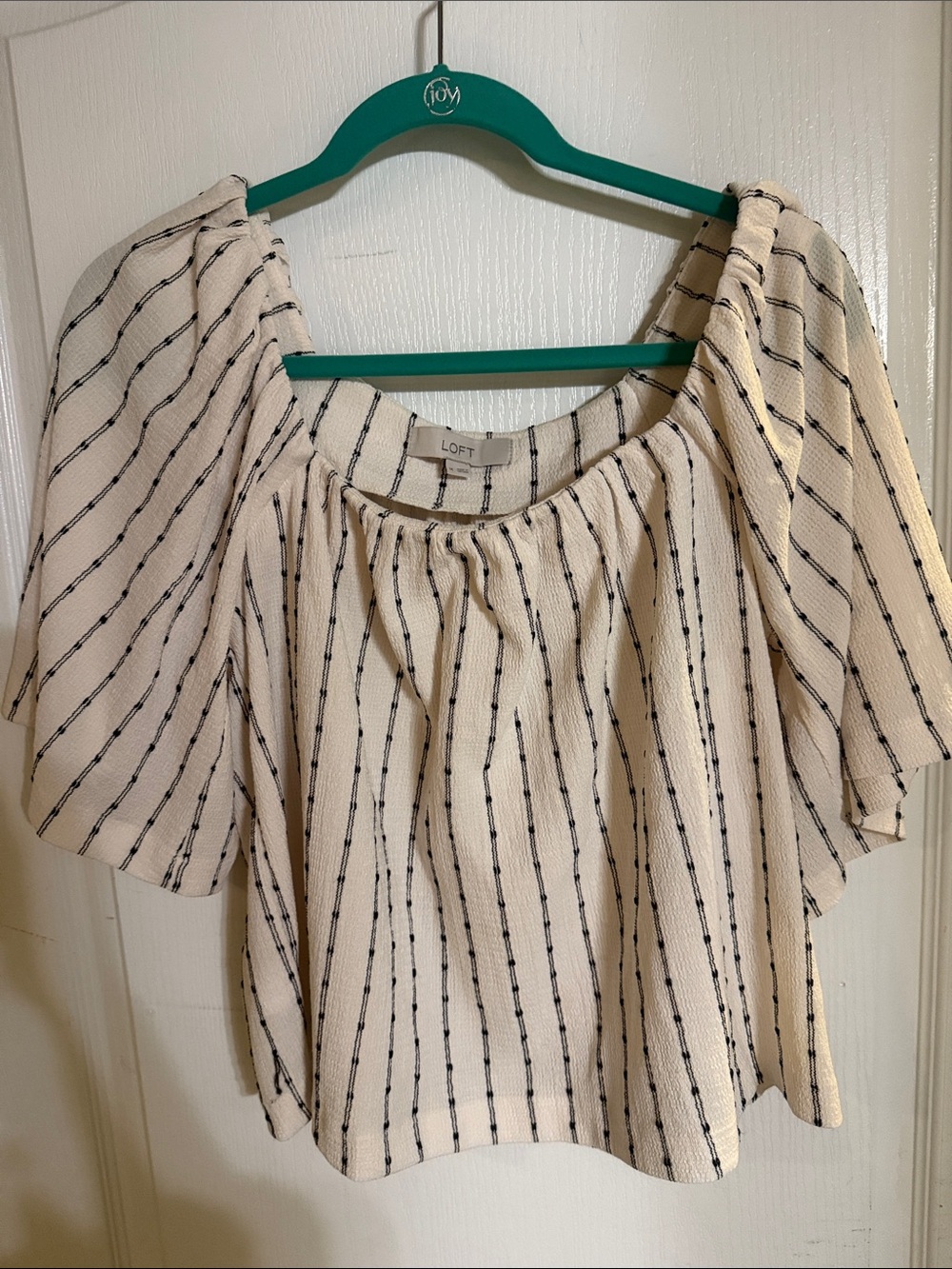 LOFT Cream Blouse with Black Vertical Stripes